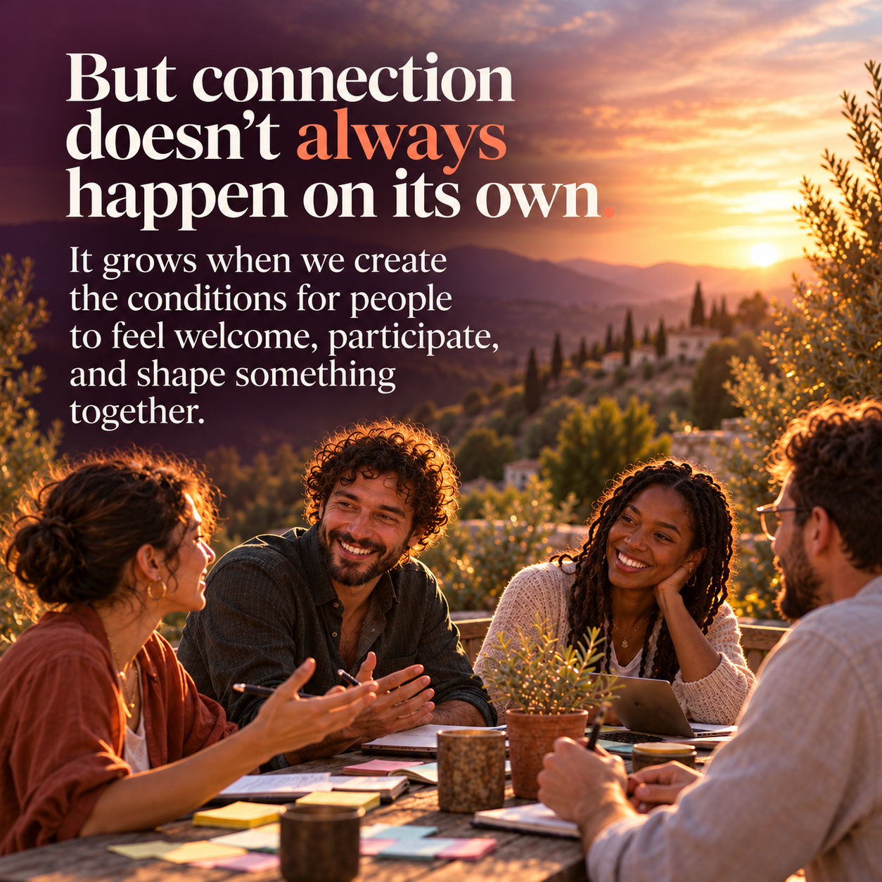But connection doesn’t always happen on its own. It grows when we create the conditions for people to feel welcome, participate, and shape something together.